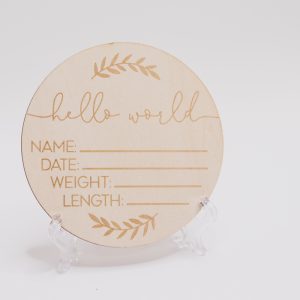 Birth Announcement Wood Plaque - Leaves wood birth announcement plaque hello baby wooden birth announcement disc natural nursery