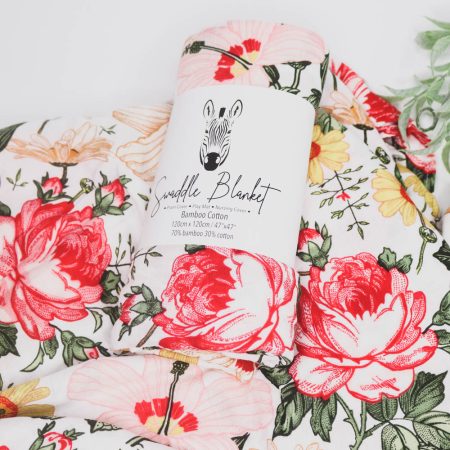 Swaddle Blankets Bamboo Cotton - Floral Peonies and Daisy