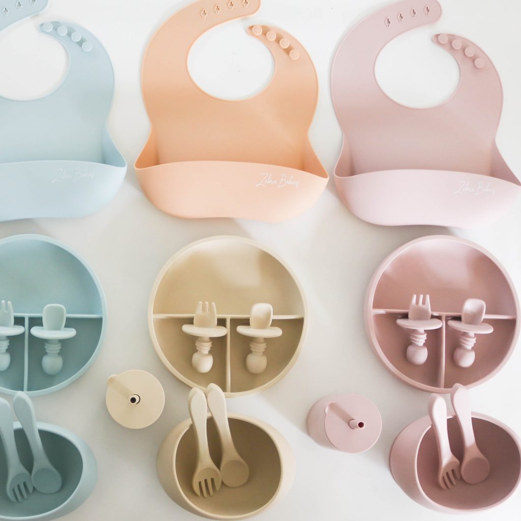 6-Piece Baby Feeding Set - Silicone Bib Suction Plate Suction Bowl