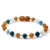 Genuine Amber Bracelet Cognac Raw, Apatite and Aquamarine | Baby 32cm