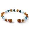 Genuine Amber Bracelet Cognac Raw, Apatite and Aquamarine | Baby 32cm