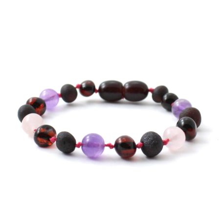 Amber Bracelet Cherry, Rose Quartz & Amethyst | Baby 14cm