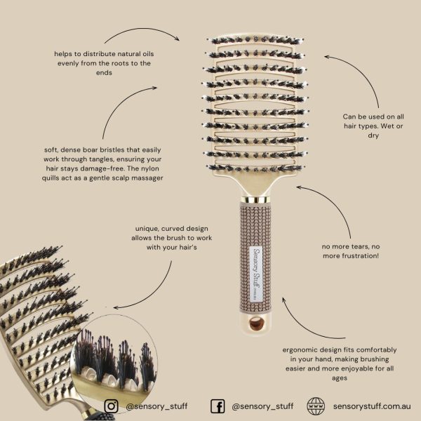 Tangle free hair brush - Gold Introducing Sensory Stuff’s tangle free hair brush. Say goodbye to painful hair brushing and hello to stress free brushing.