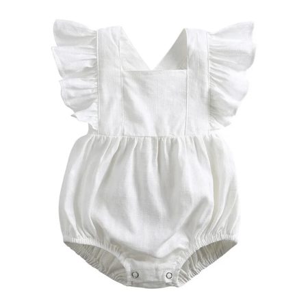 Linen Ruffle Romper - White Our adorable baby linen ruffle romper