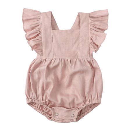 Linen Ruffle Romper - pink Our adorable baby linen ruffle romper