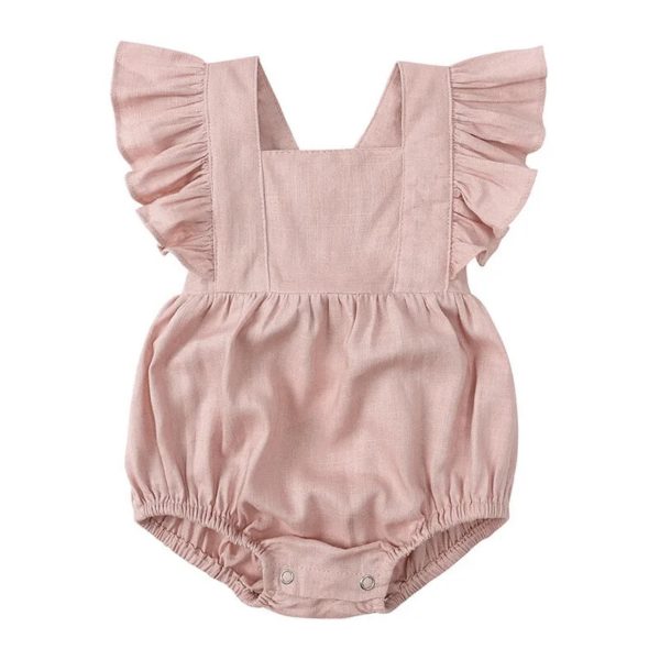Linen Ruffle Romper - pink Our adorable baby linen ruffle romper