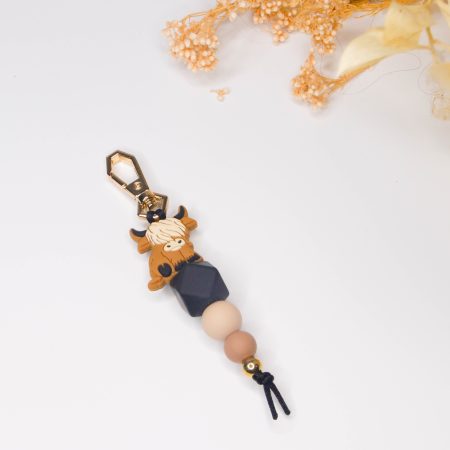 Highland cow Silicone Bead Keychain silicone bead lanyard - Highland Cow Silicone Bead Keychain - Highland Cow