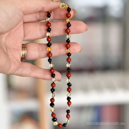 Amber Necklace Cherry, Lemon & Red Jasper | Baby 32cm