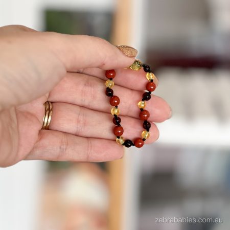 Amber Bracelet Cherry, Lemon & Red Jasper | Baby 14cm