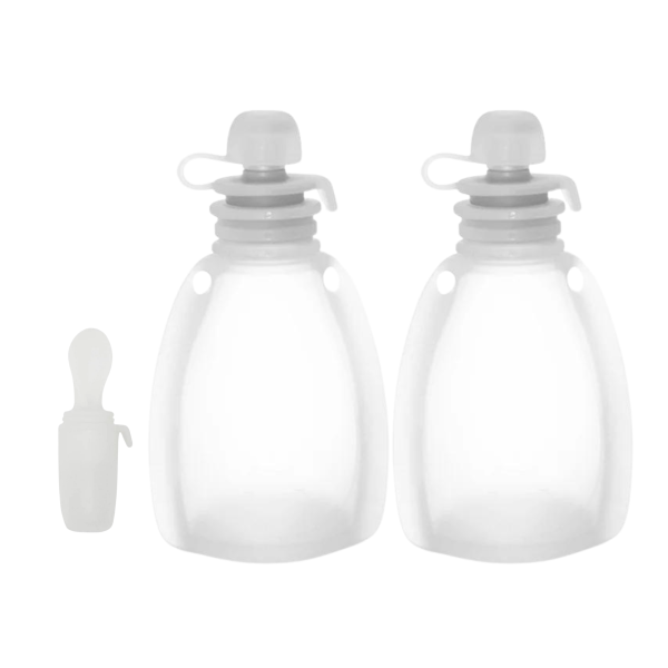 Silicone Feeder Pouches - 2 pack with Spoon and Lid Attachment