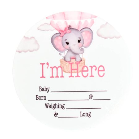Birth Announcement Plaque elephant balloon pink Announce baby to the world in an extra special way with our birth announcement plaques. Babies name, date, weight, time of birth and length. These beautiful keepsakes can we drawn on with an ultra fine point permanent marker or whiteboard marker.