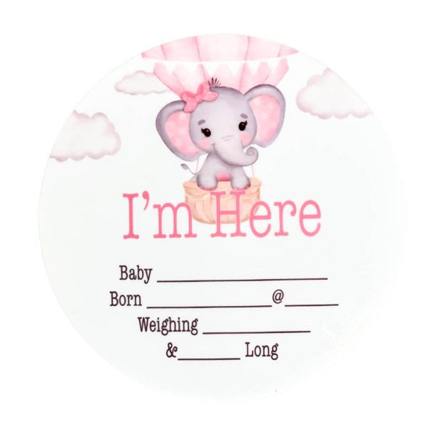 Birth Announcement Plaque elephant balloon pink Announce baby to the world in an extra special way with our birth announcement plaques. Babies name, date, weight, time of birth and length. These beautiful keepsakes can we drawn on with an ultra fine point permanent marker or whiteboard marker.