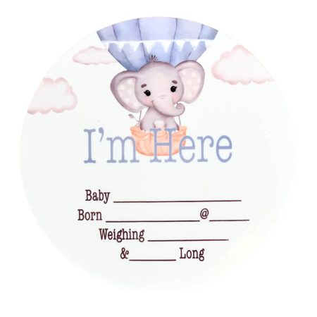 Birth Announcement Plaques - Elephant Balloon Blue Announce baby to the world in an extra special way with our birth announcement plaques. Babies name, date, weight, time of birth and length. These beautiful keepsakes can we drawn on with an ultra fine point permanent marker or whiteboard marker.