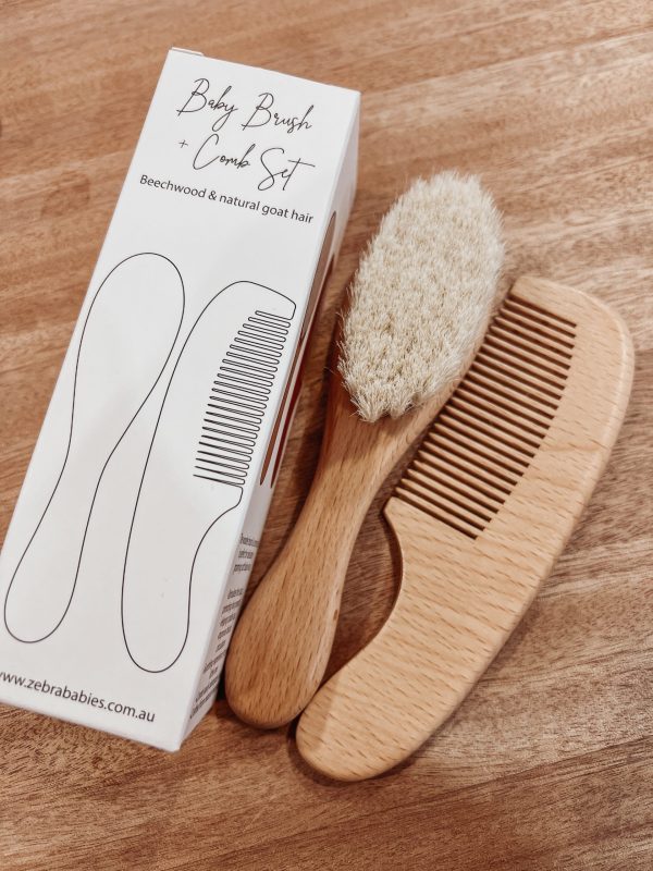 Baby brush set made from beechwood and goat hair personalised with baby name