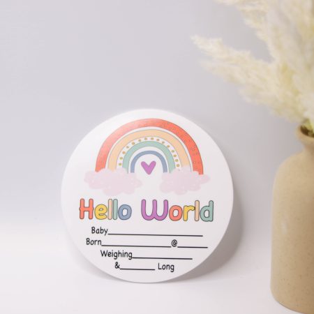 Birth Announcement Plaque rainbow pastel Announce baby to the world in an extra special way with our birth announcement plaques. Babies name, date, weight, time of birth and length. These beautiful keepsakes can we drawn on with an ultra fine point permanent m