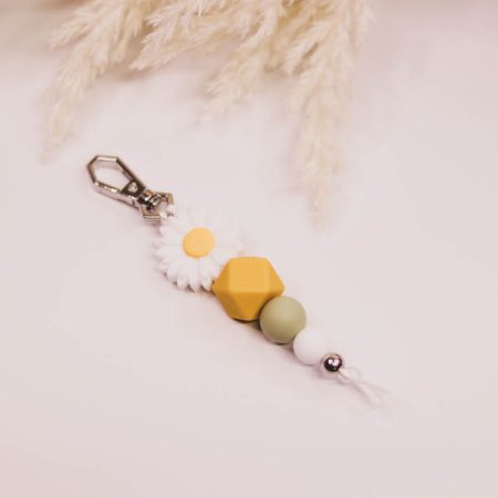 Silicone Bead Keychain - Daisy White