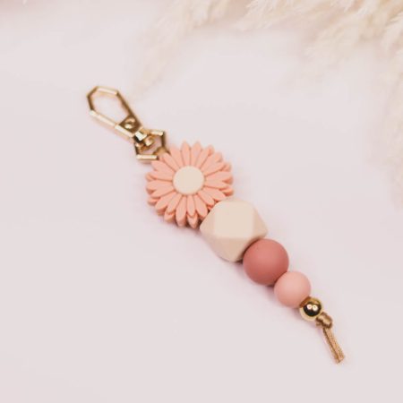 Silicone Bead Keychain - Daisy Peach