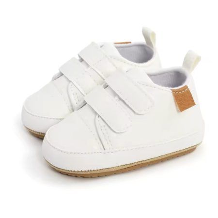 Riley Velcro Baby Shoes - White Introducing our charming white pu leather baby shoes with velcro straps, designed to provide both style and comfort for your little one