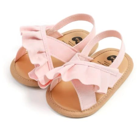 Rosalie Ruffle Baby Shoes - Pink Step into summer with our adorable pink baby sandals adorned with charming ruffles