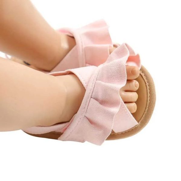 Rosalie Ruffle Baby Shoes - Pink Step into summer with our adorable pink baby sandals adorned with charming ruffles