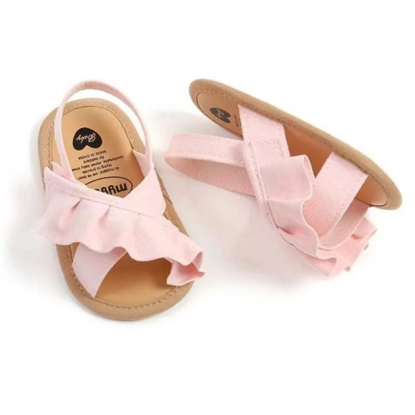 Rosalie Ruffle Baby Shoes - Pink Step into summer with our adorable pink baby sandals adorned with charming ruffles