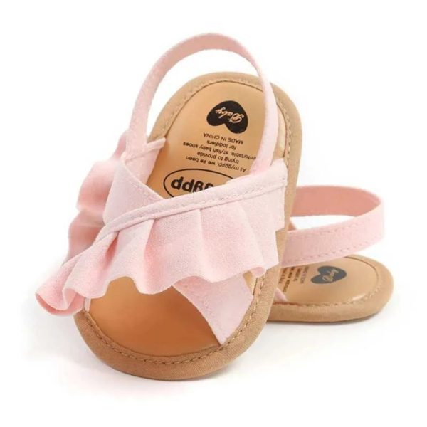 Rosalie Ruffle Baby Shoes - Pink Step into summer with our adorable pink baby sandals adorned with charming ruffles