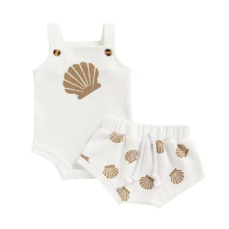 Shell Romper and Bummies Set - White Our Baby shell romper and bummies set in white
