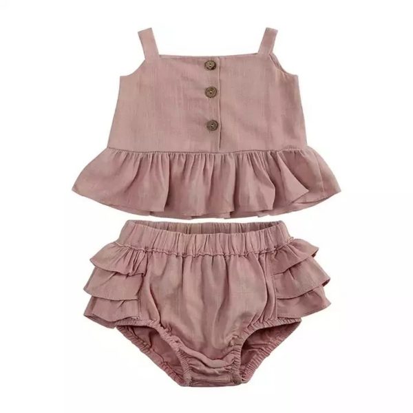 Linen Ruffle Set Pink